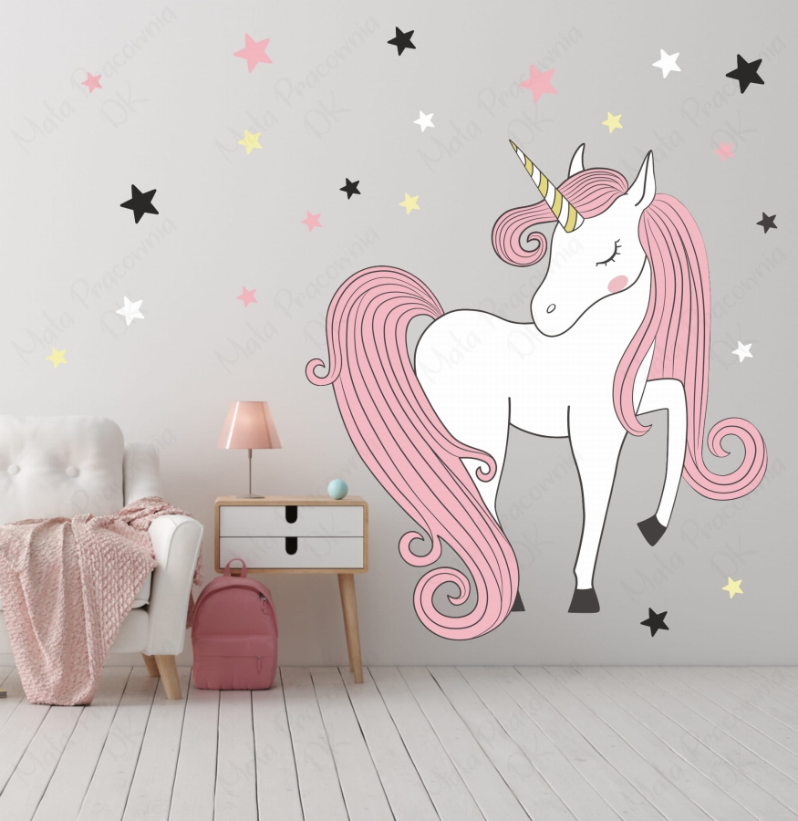 Jednorożec,gwiazdki -pastelowa naklejka na ścianę.jpg