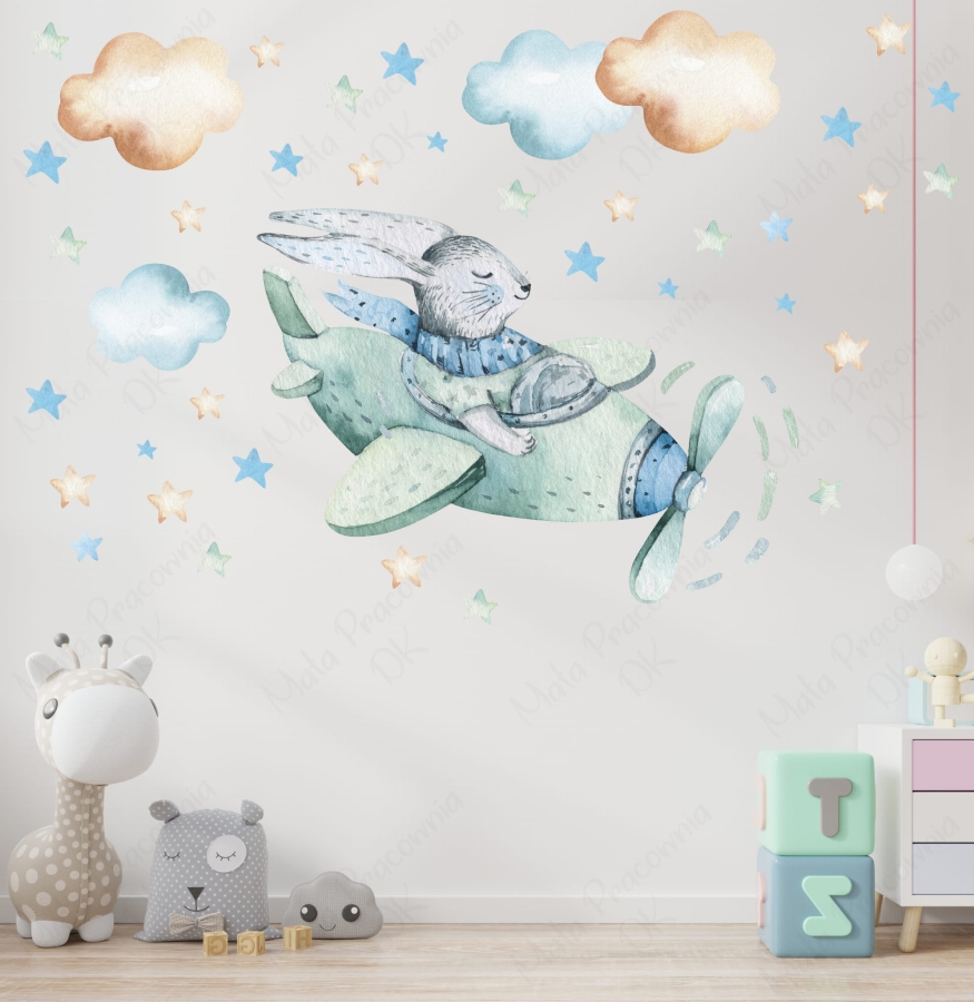 Mała Pracownia DK Króliczek w samolocie,chmurki,gwiazdki  .jpg