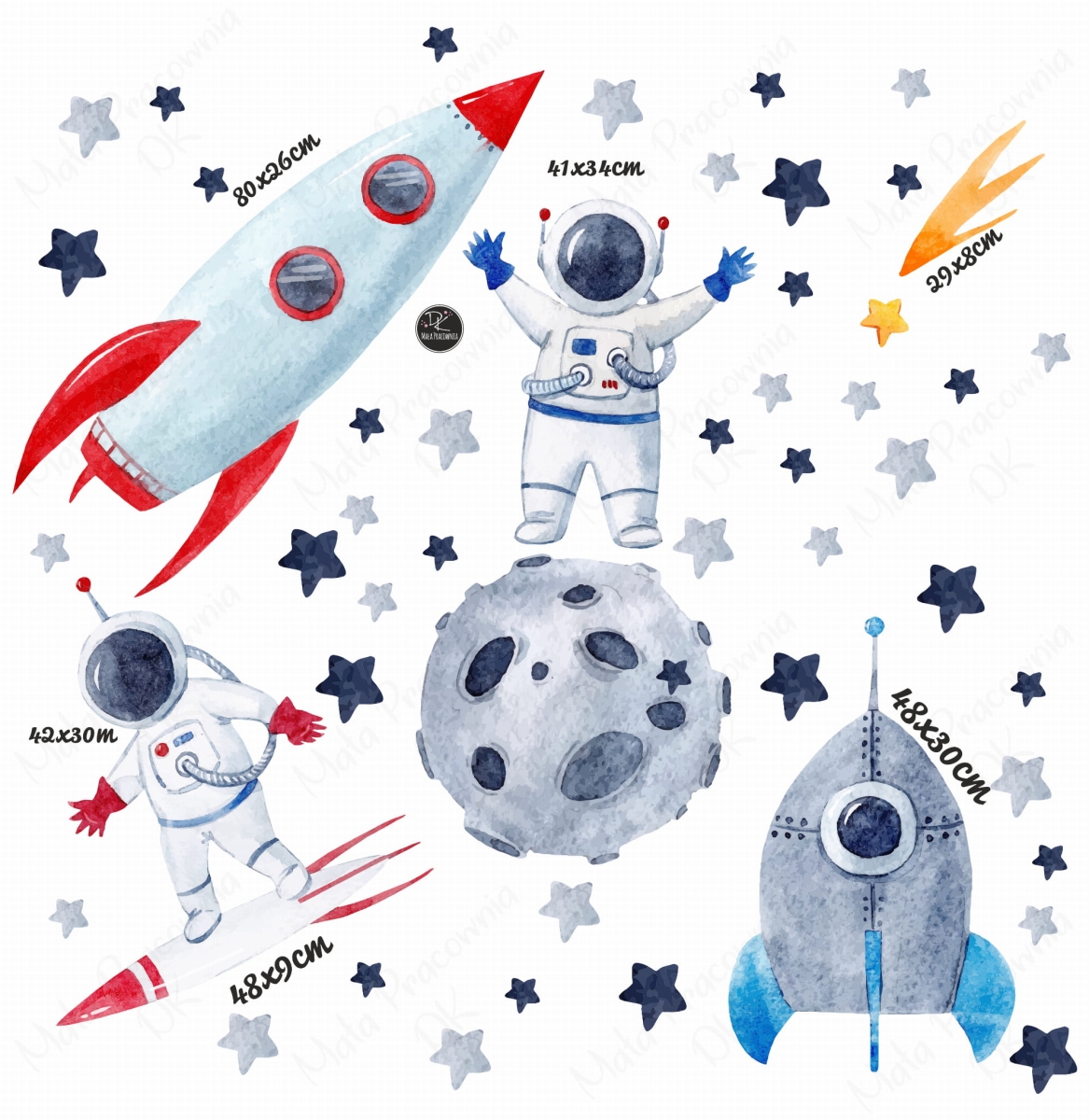 rakieta,astronauta,kosmos,wymiary naklejka na ścianę.jpg