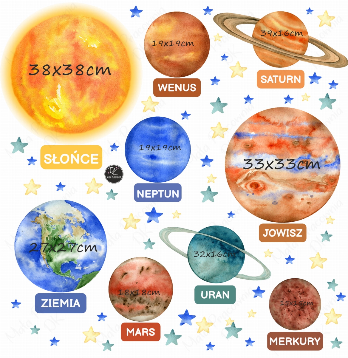 dekoracja ścienna kosmos formatka – Słońce, Ziemia, Mars, Jowisz, Neptun, Wenus, Saturn i Uran