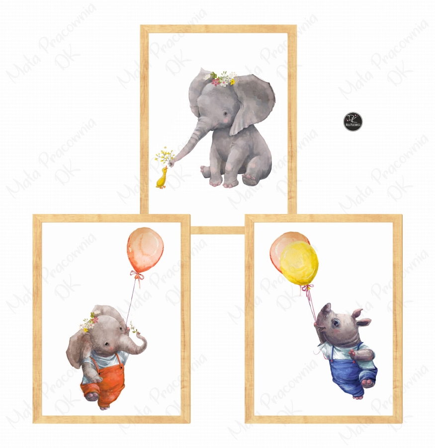 ZESTAW 3 OBRAZKI,HIPOPOTAM,SŁONIKI,BALONIKI  .jpg