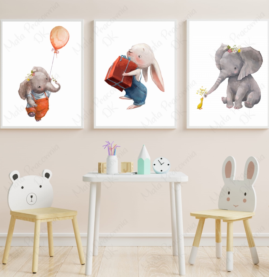 ZESTAW 3 OBRAZKI,SŁONIK,ZAJĄCZEK,PREZENT.jpg