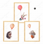 Zestaw 3 plakaty króliczek,baloniki ,jeż .jpg