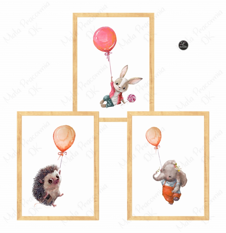 Zestaw 3 plakaty króliczek,baloniki ,jeż .jpg