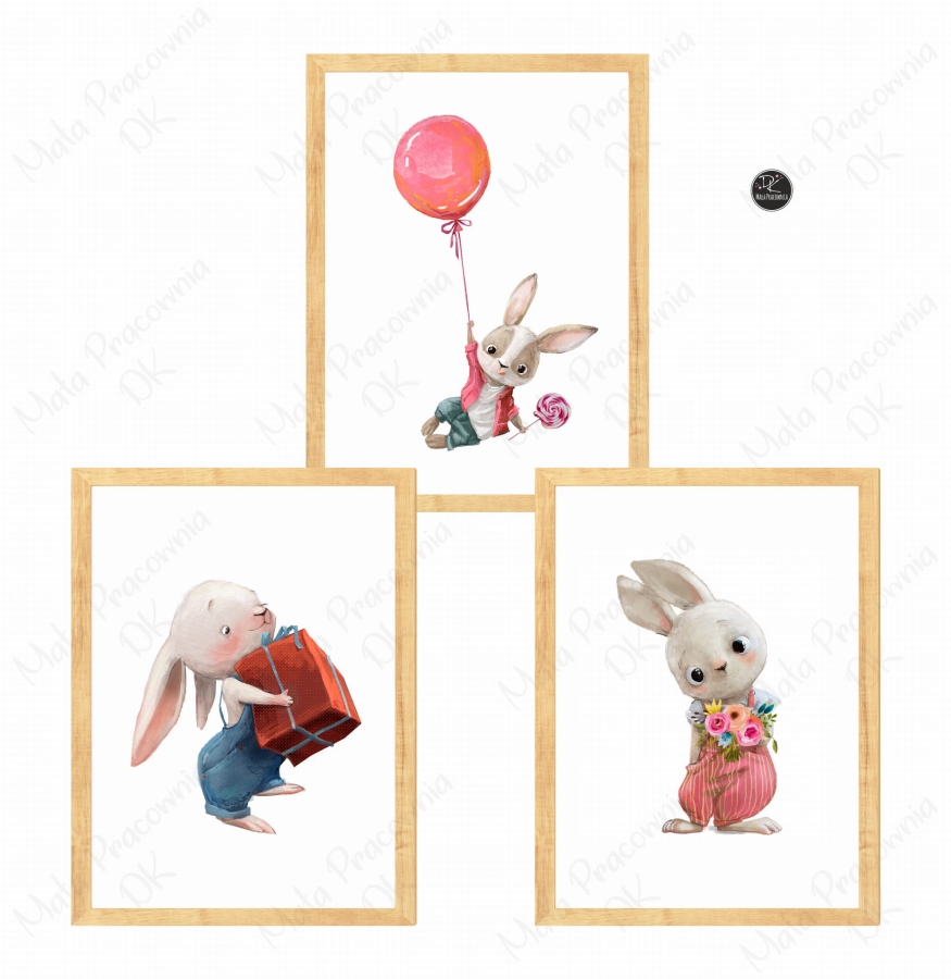 Zestaw 3 plakaty króliczki,zajączki  .jpg