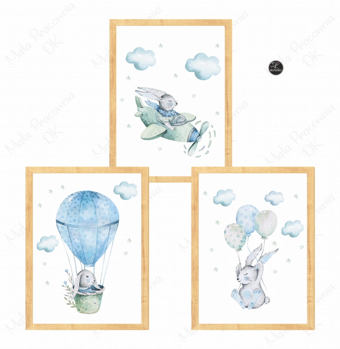 Zestaw 3 plakaty króliczek w balonie,samolot .jpg