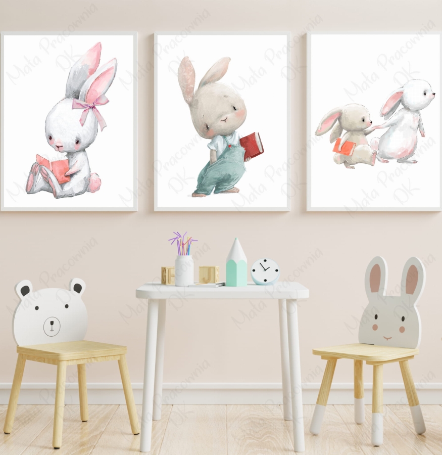 Zestaw 3 plakaty króliczki z książeczką.jpg
