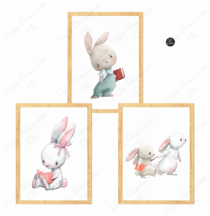 Zestaw 3 plakaty króliczki z książeczką .jpg