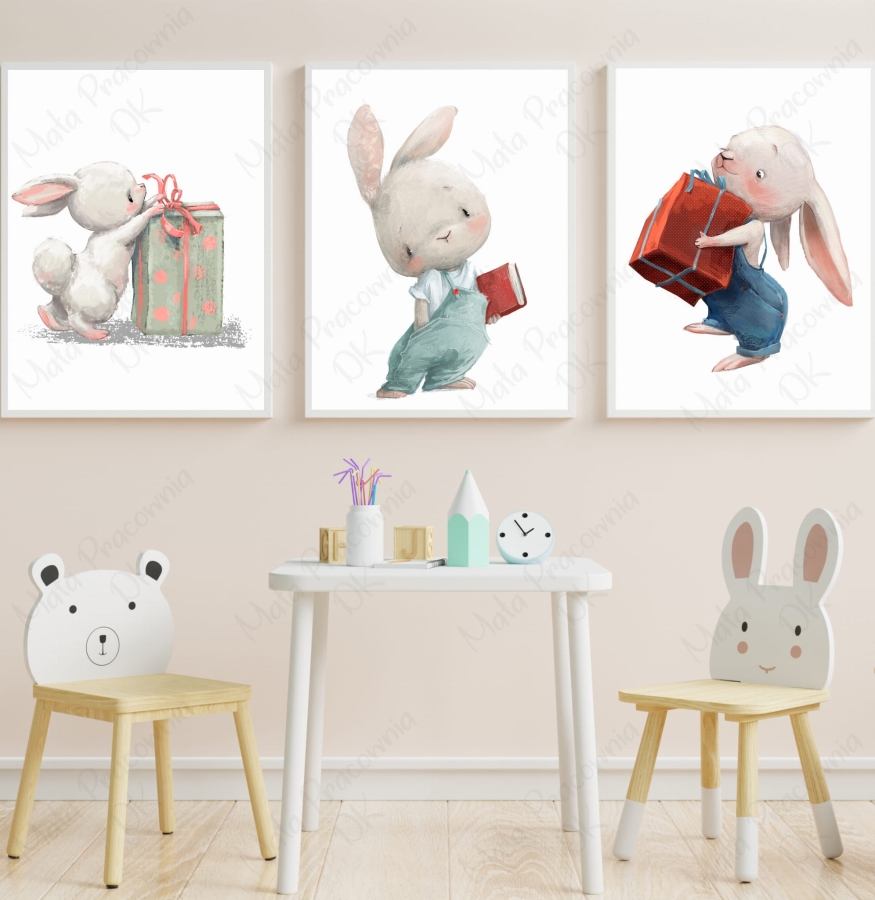Zestaw 3 plakaty króliczki z prezentami   .jpg