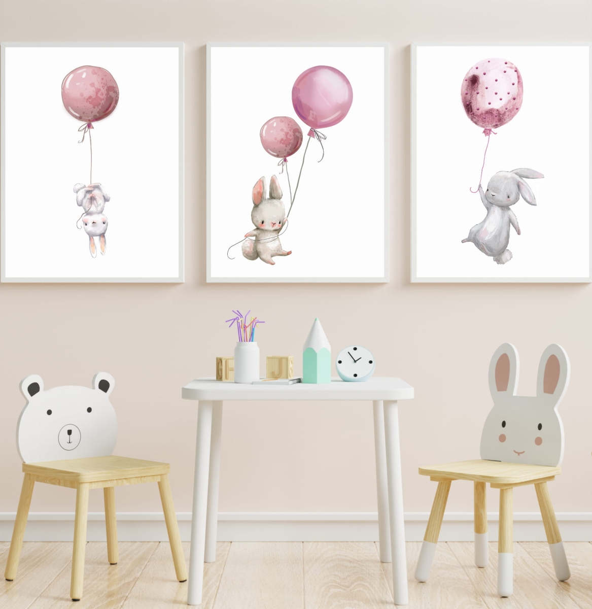 Zestaw plakatów króliczki, baloniki pastelowe .jpg