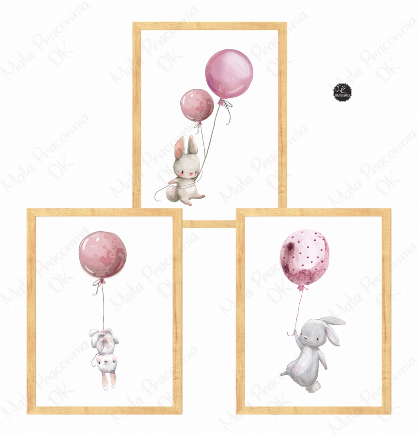 Zestaw plakatów króliczki, baloniki pastelowe  .jpg