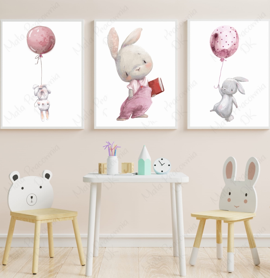 Zestaw plakatów króliczki,baloniki róż.jpg