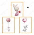 Zestaw plakatów króliczki,baloniki róż .jpg