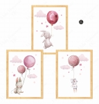 Zestaw plakatów króliczki,chmurki,gwiazdki  .jpg