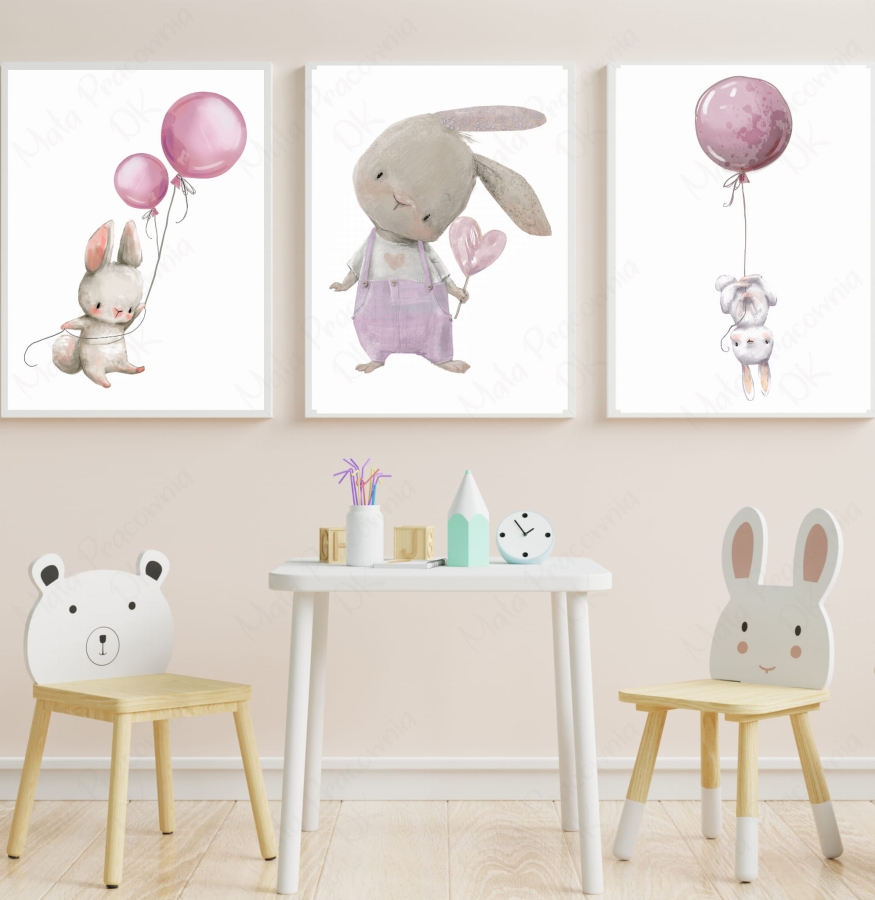 Zestaw plakatów zajączek z serduszkiem róż.jpg