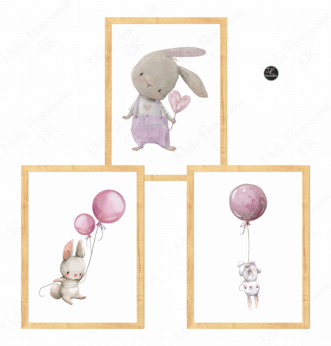 Zestaw plakatów zajączek z serduszkiem róż .jpg