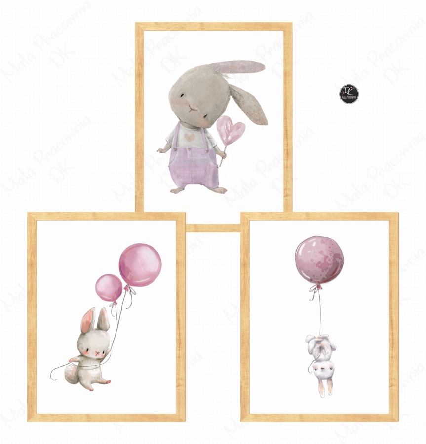 Zestaw plakatów zajączek z serduszkiem róż .jpg