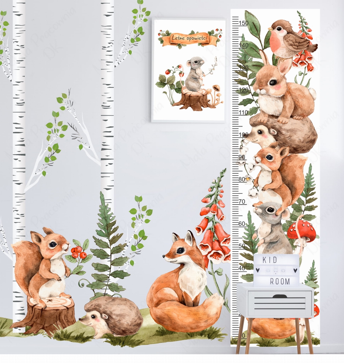Miarka wzrostu Mieszkańcy lasu II – Naklejka na ścianę  – Mała Pracownia