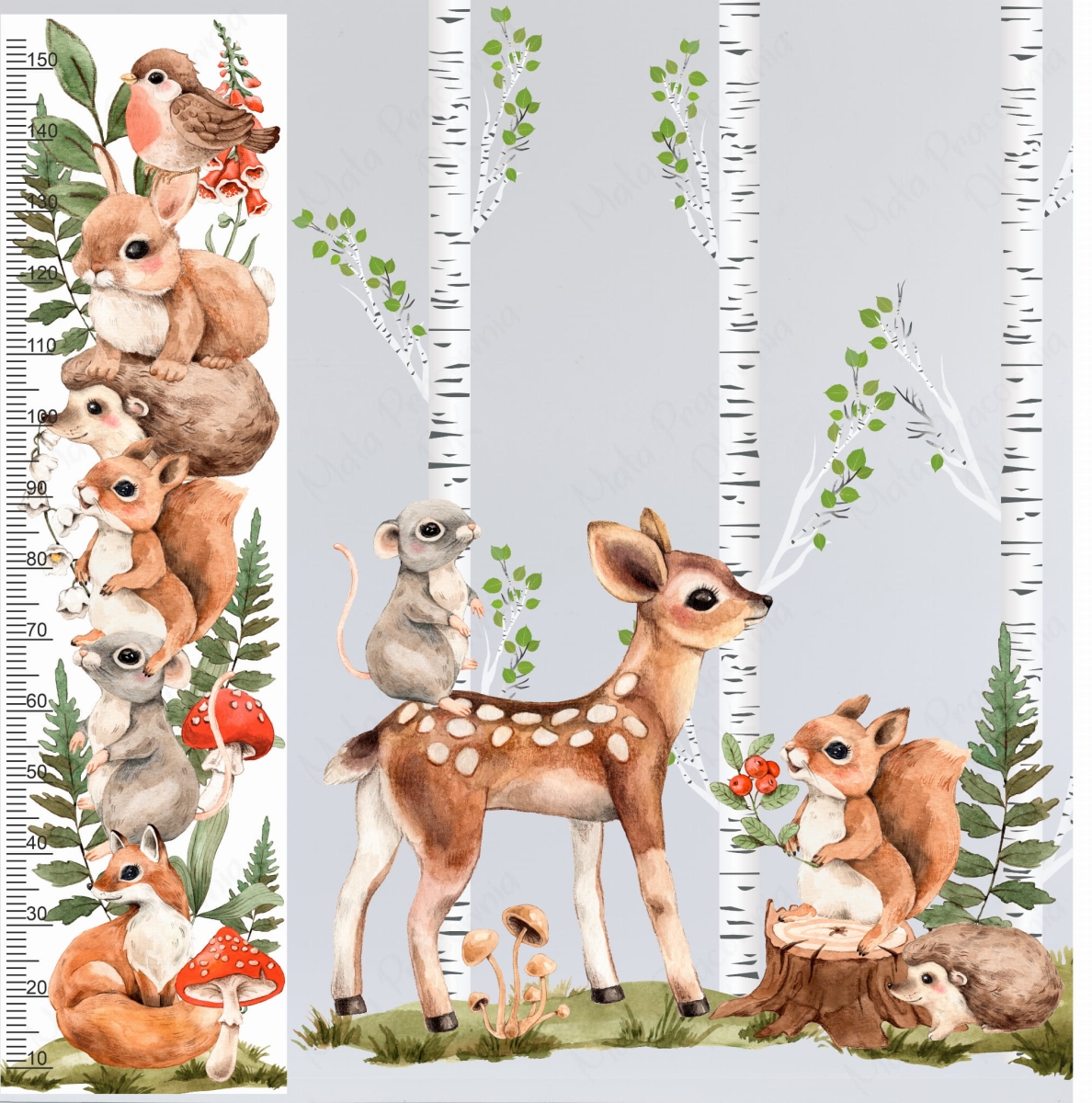 Miarka wzrostu Mieszkańcy lasu II – Naklejka na ścianę dla dzieci – Mała Pracownia