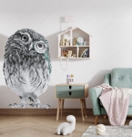 Naklejka sowa w stylu retro – ozdoba ściany w pokoju dziecięcym