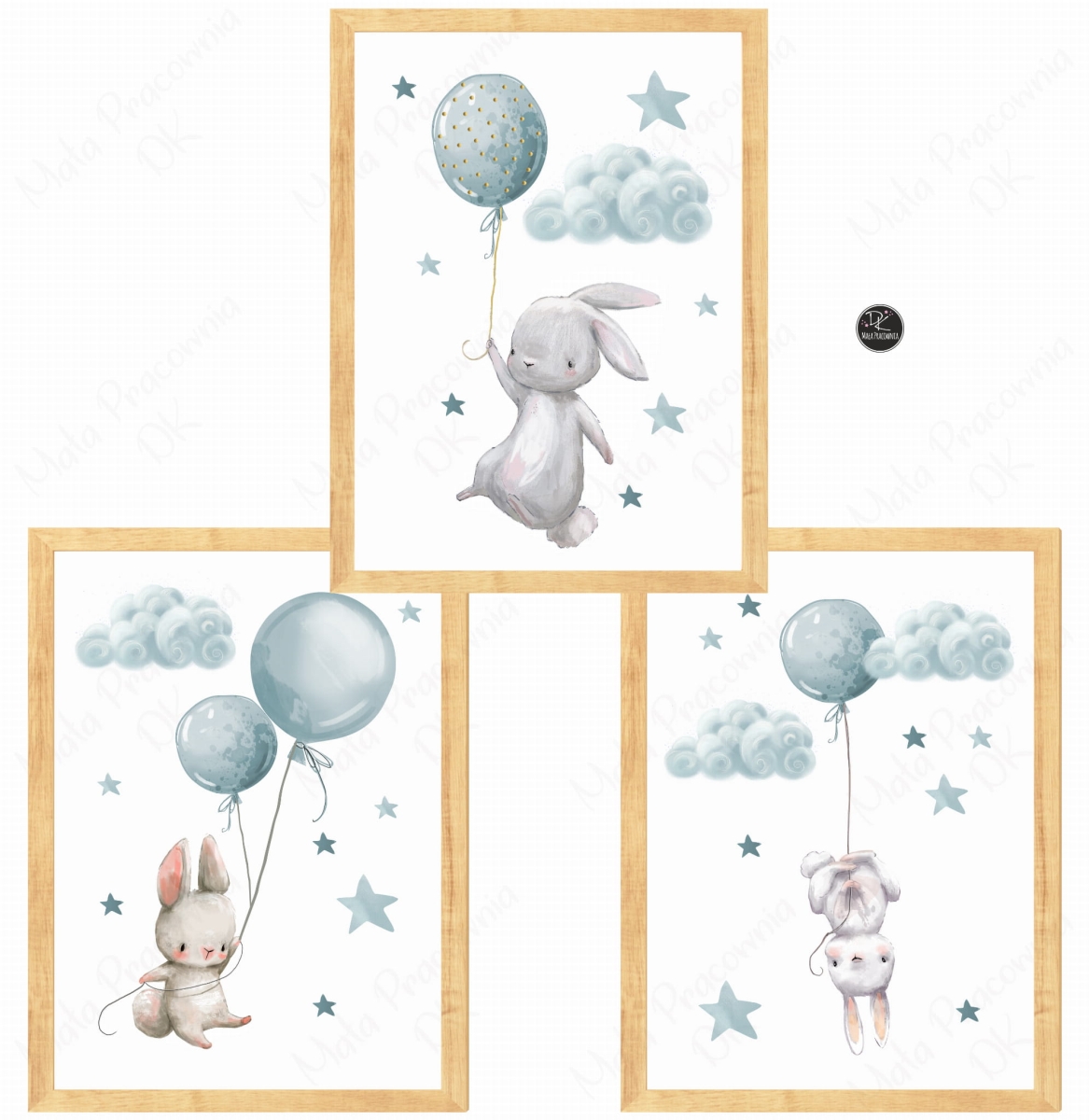 Zestaw plakatów zajączki,balony niebieskie  .jpg