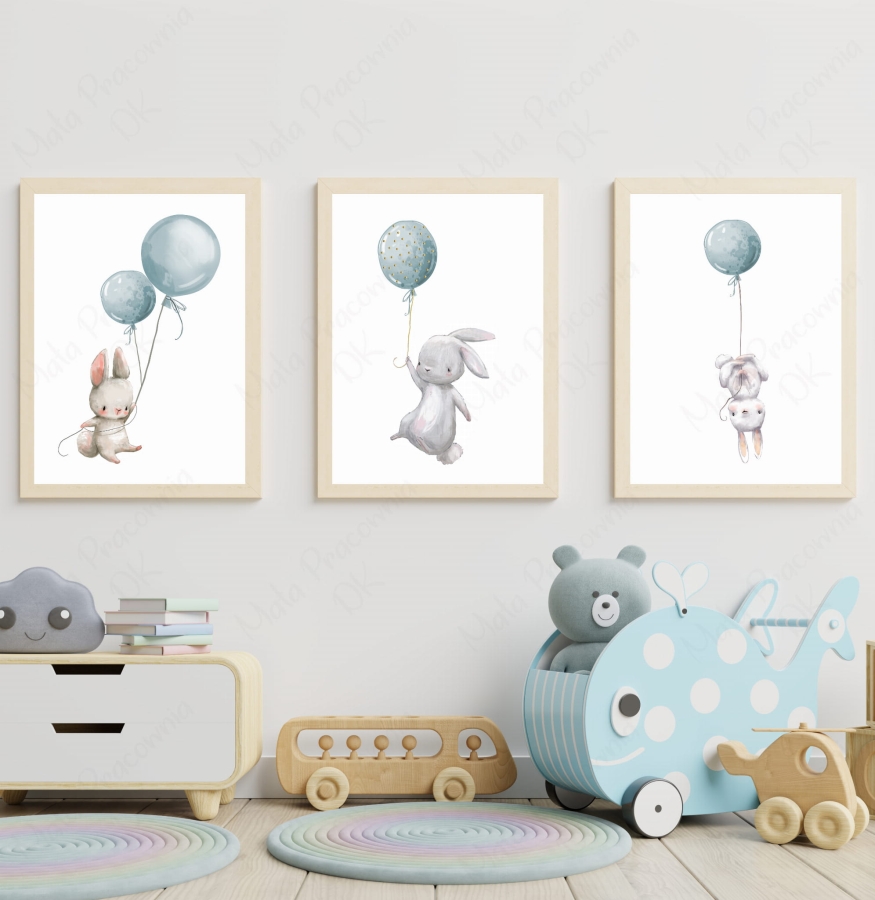 Zestaw plakatów zajączki,balony niebieskie Nr 2  .jpg
