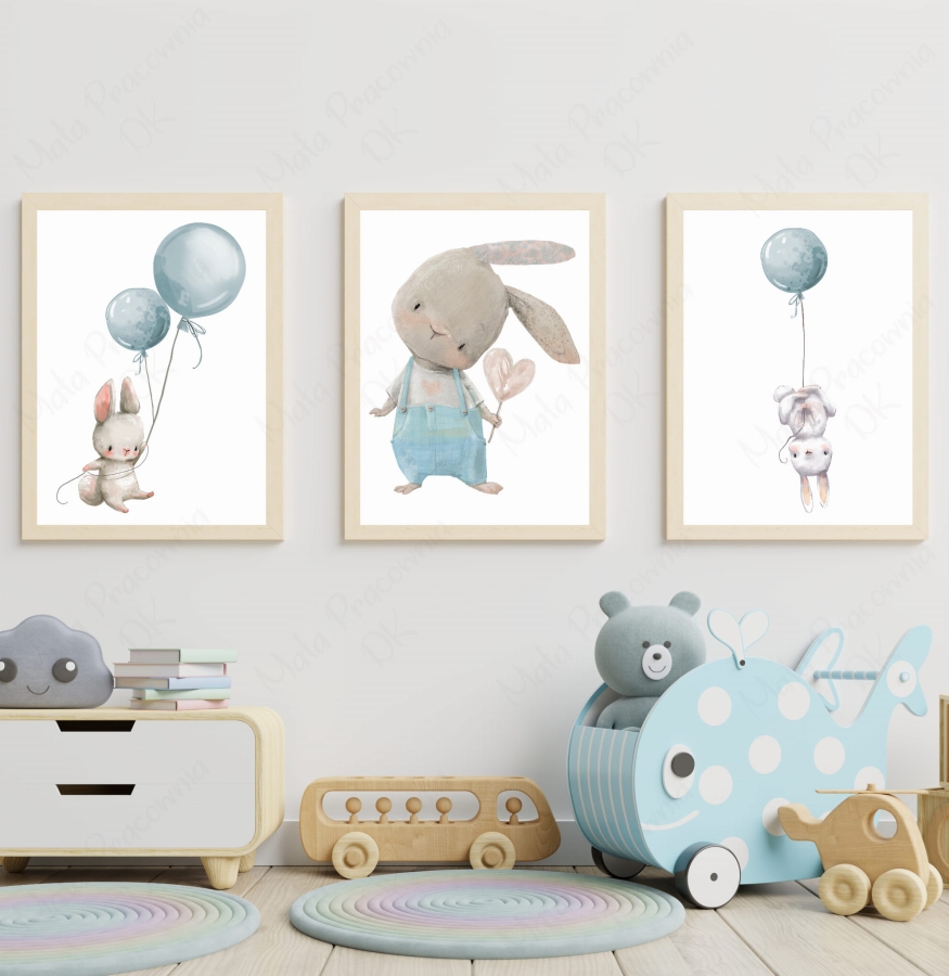 Zestaw plakatów zajączki,balony niebieskie Nr 3.jpg