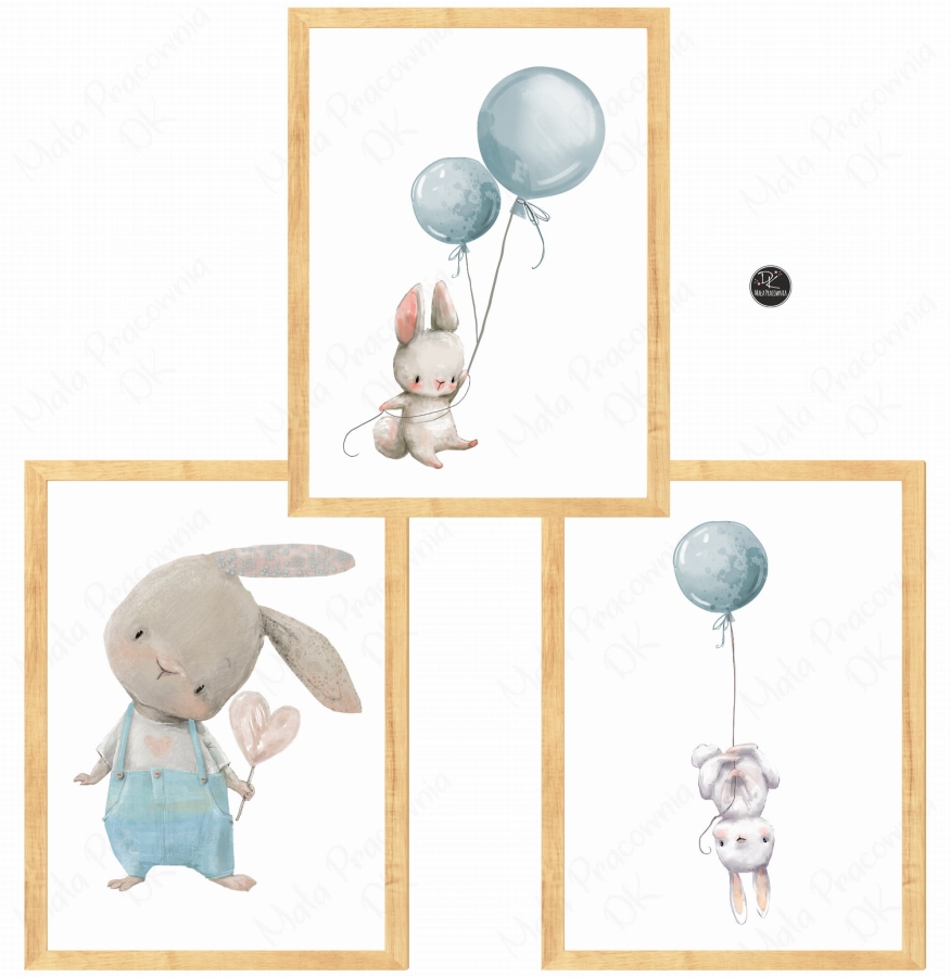Zestaw plakatów zajączki,balony niebieskie Nr 3 .jpg