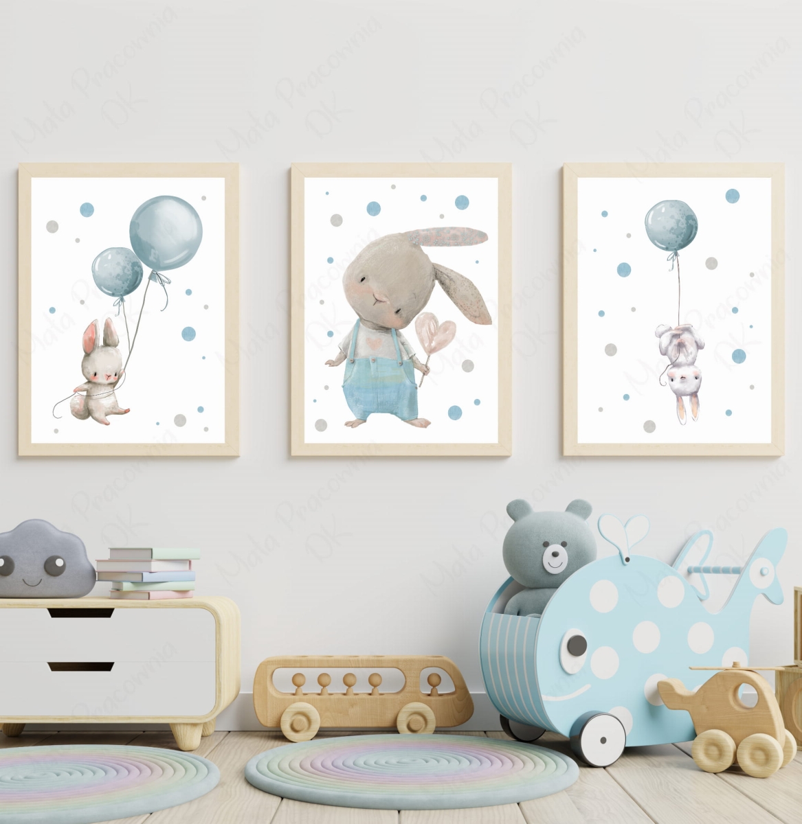 Zestaw plakatów zajączki,balony niebieskie Nr 5.jpg