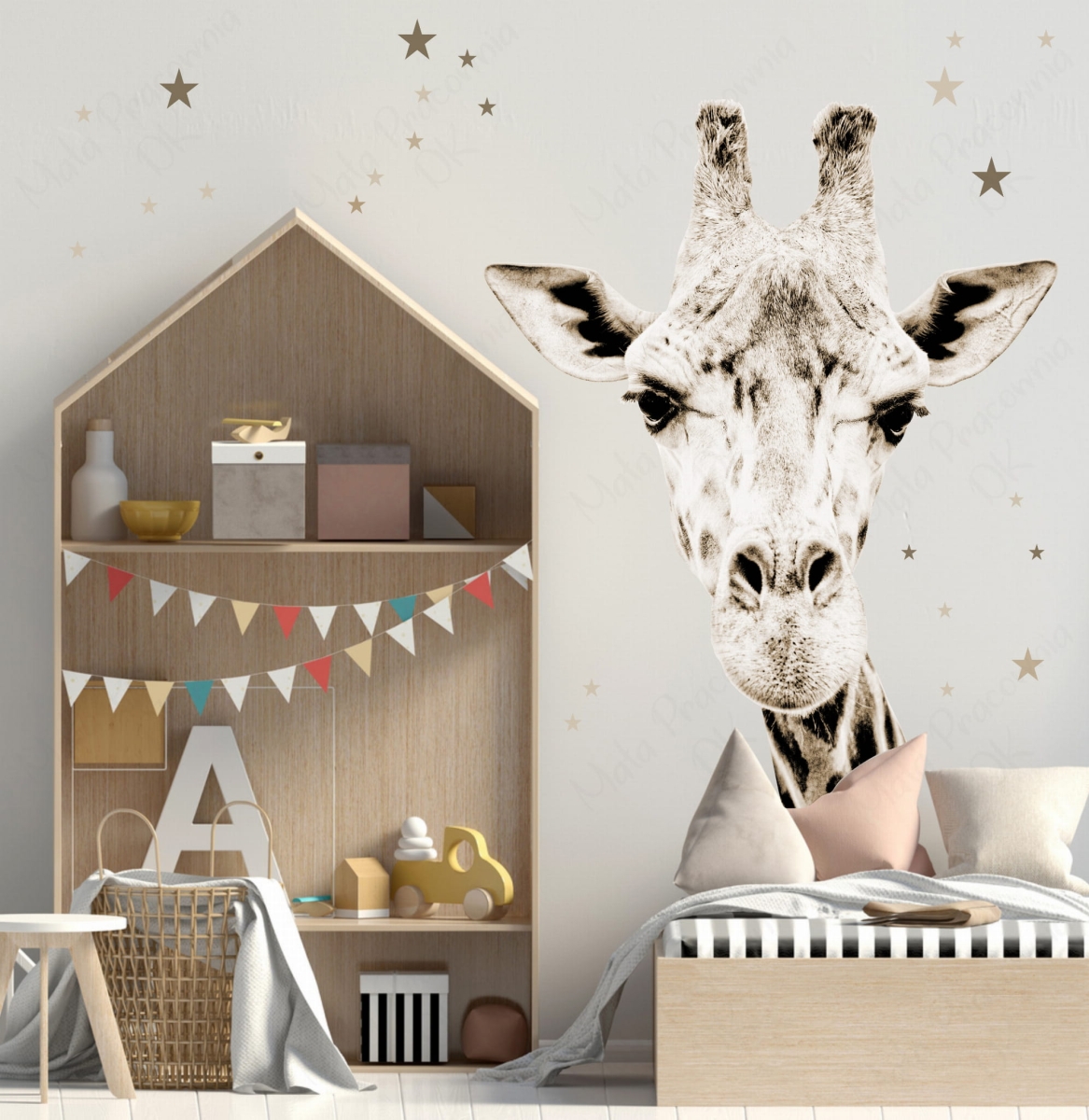 Naklejka na ścianę Żyrafa Sepia – naturalna ozdoba ściany w pokoju dziecka | Mała Pracownia