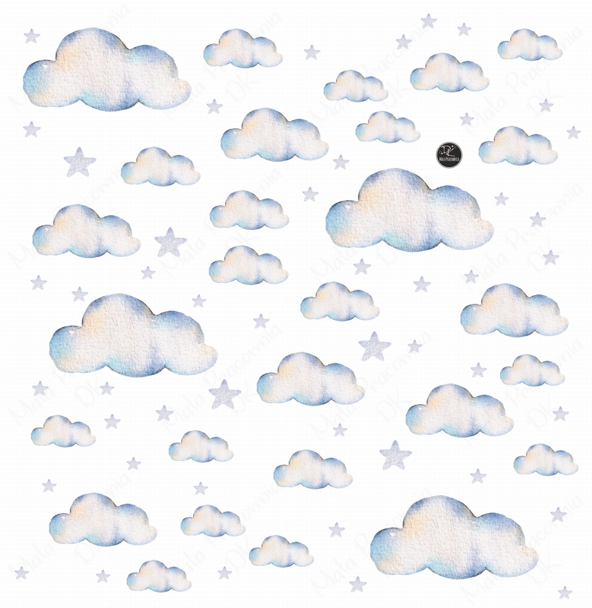 Naklejka niebieskie chmurki ,gwiazdki  akwarela  .jpg