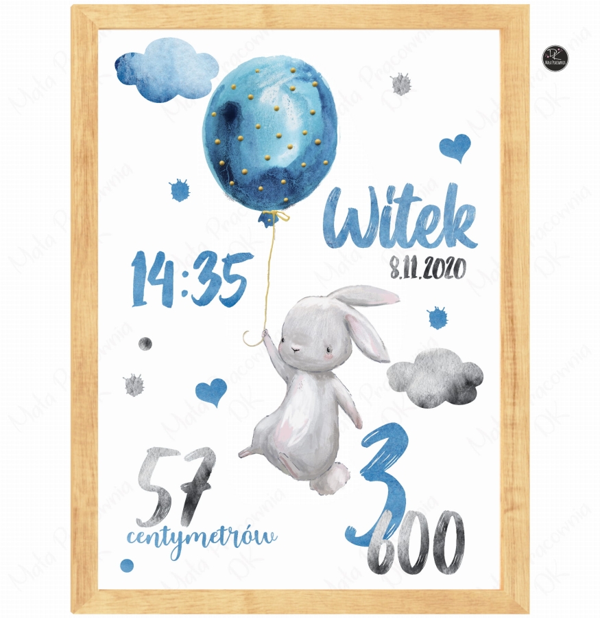 Metryczka na ścianę zajączek i balonik.jpg