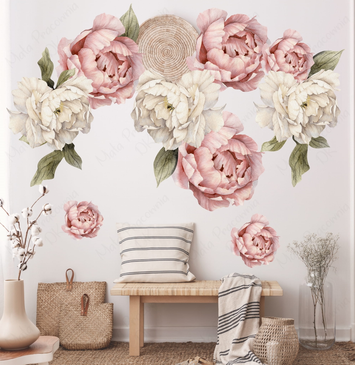 Naklejka na ścianę PEONIE ,Piwonie KWIATY XL.jpg