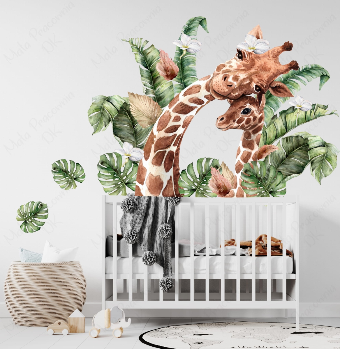 Naklejka żyrafa z mamą  ,liście Sawanna.jpg