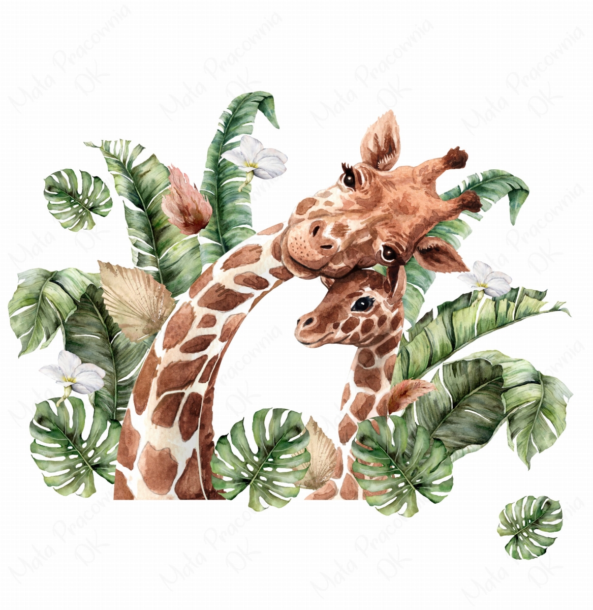 Naklejka żyrafa z mamą  ,liście Sawanna ,TROPIKI.jpg