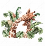 Naklejka żyrafa z mamą  ,liście Sawanna ,TROPIKI.jpg