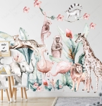 Sawanna lew, słoń , żyrafa ,liście naklejka XXL .jpg