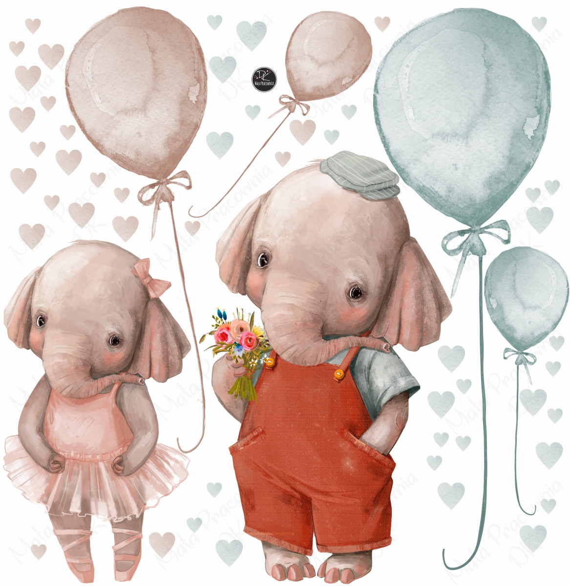 Słoniki , baloniki , serca naklejka dla dzieci.jpg