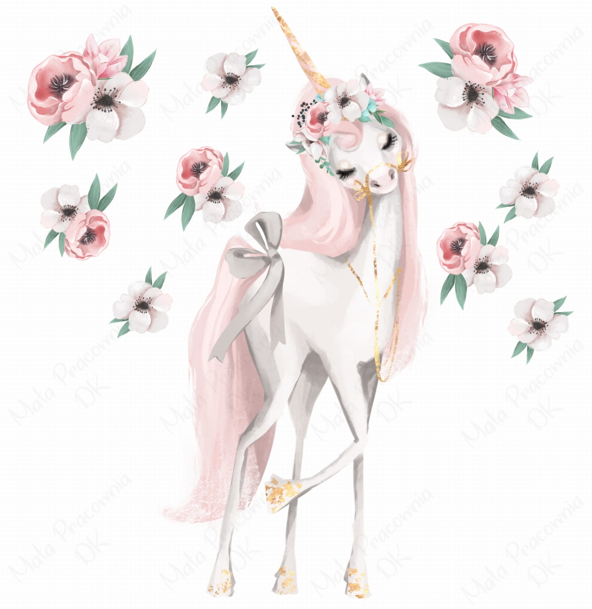 Jednorożec, kwiaty,  unicorn naklejka.jpg