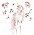 Jednorożec, kwiaty,  unicorn naklejka.jpg