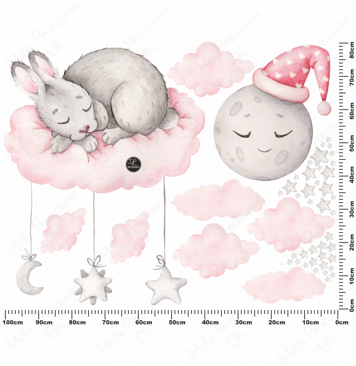 Naklejka Zajączek na chmurce, gwiazdki, sen .jpg