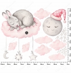 Naklejka Zajączek na chmurce, gwiazdki, sen .jpg