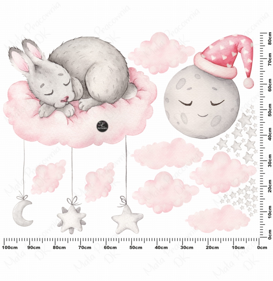 Naklejka Zajączek na chmurce, gwiazdki, sen .jpg