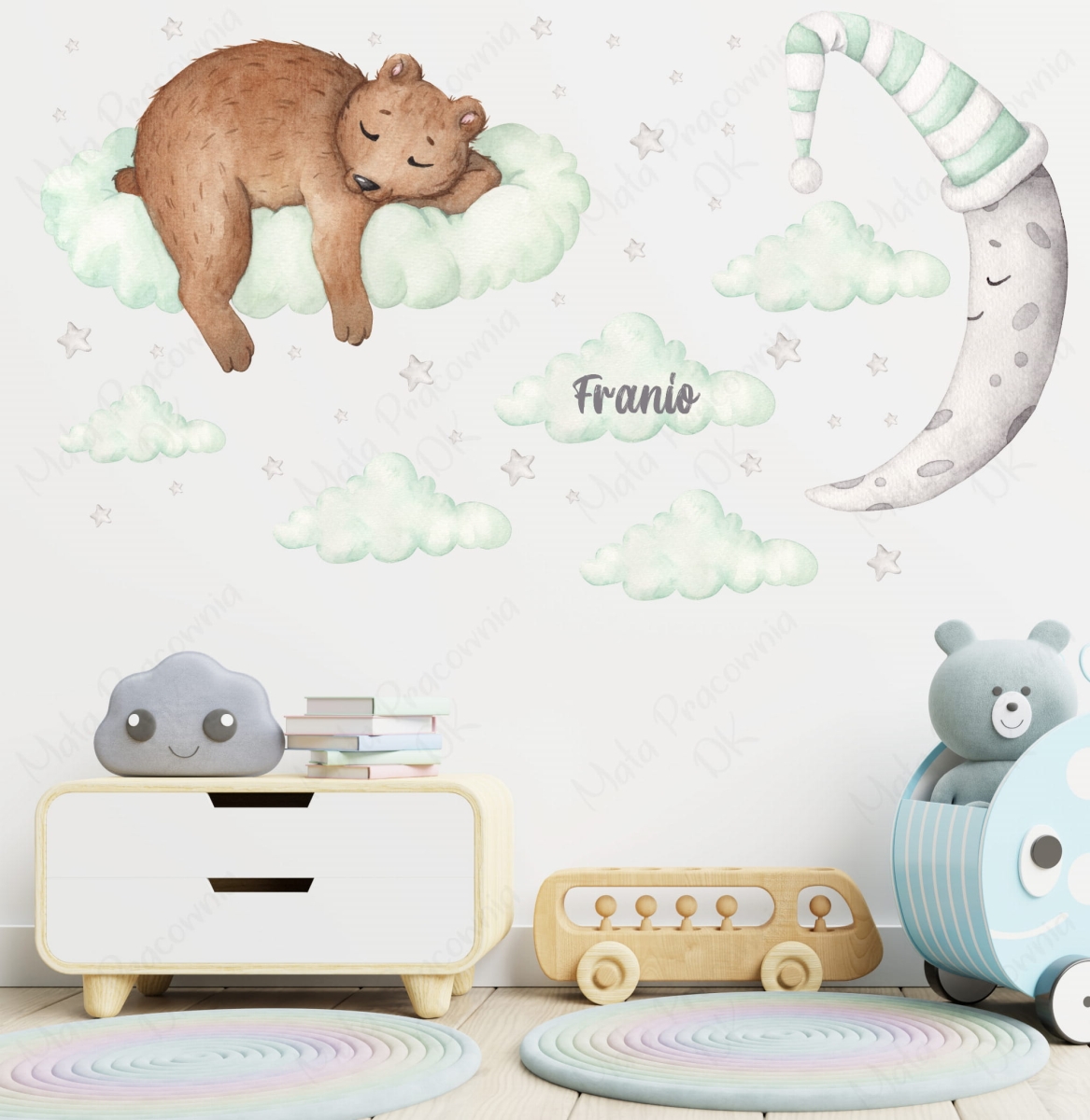 Naklejka misiu na chmurce, gwiazdki, księżyc sen.jpg