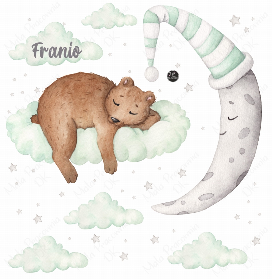 Naklejka miś na chmurce, gwiazdki, księżyc sen.jpg