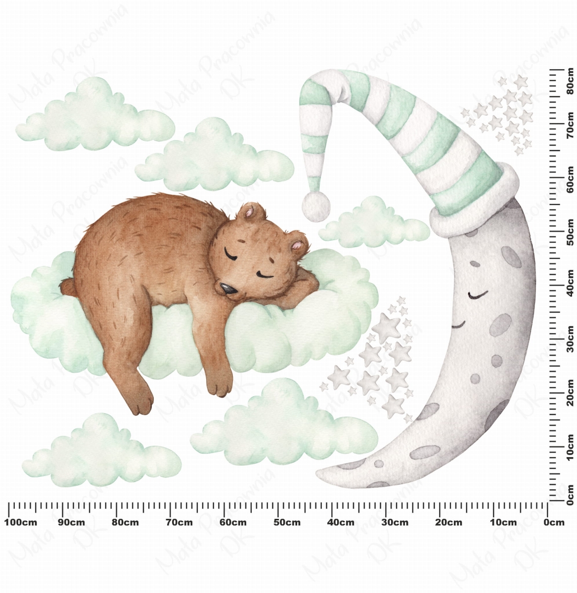 Naklejka misiu na chmurce, gwiazdki, księżyc sen wymiar.jpg