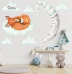 Naklejka lisek na chmurce, gwiazdki, księżyc sen.jpg