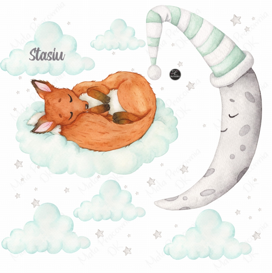 Naklejka lisek na chmurce, gwiazdki, księżyc sen Mała Pracownia DK.jpg