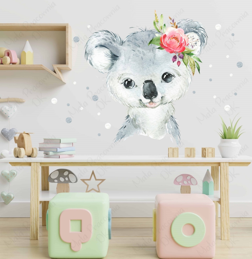 Naklejka na ścianę koala, konfetti akwarela.jpg