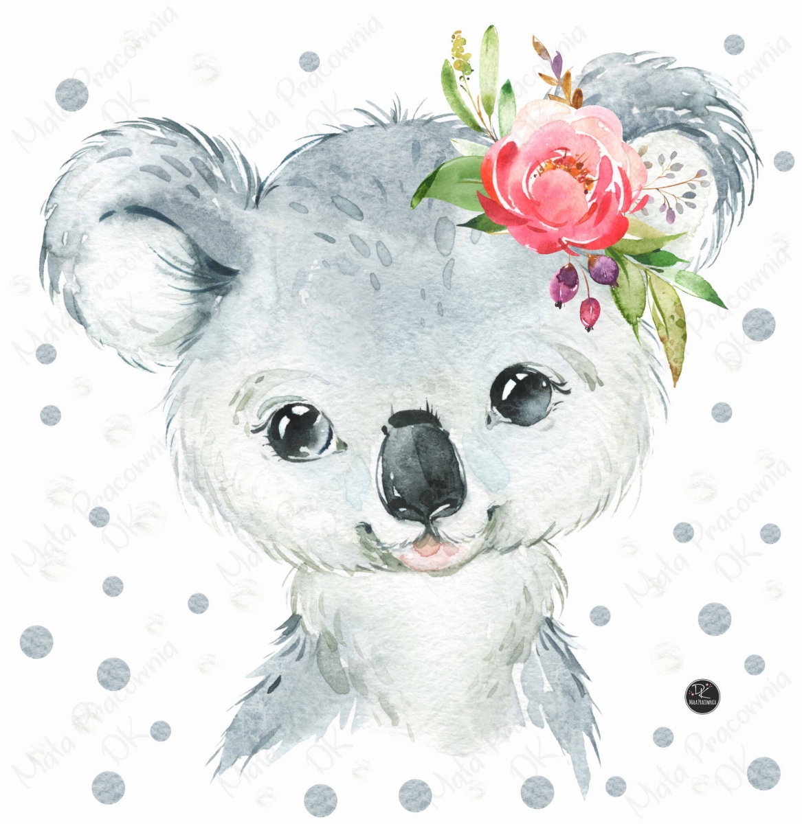 Naklejka na ścianę koala,konfetti akwarela Mała Pracownia DK.jpg